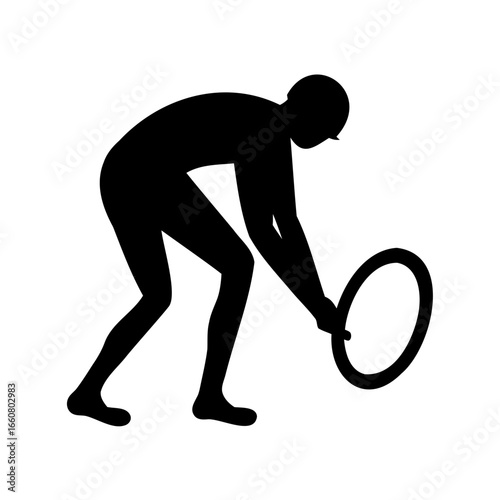 Silhouette of a man bending and holding an object representing athleticism and sports