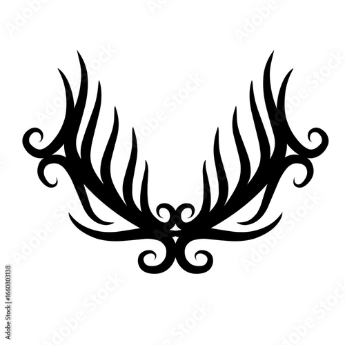Elegant and intricate black antler design with symmetrical curves, suitable for decorative art use