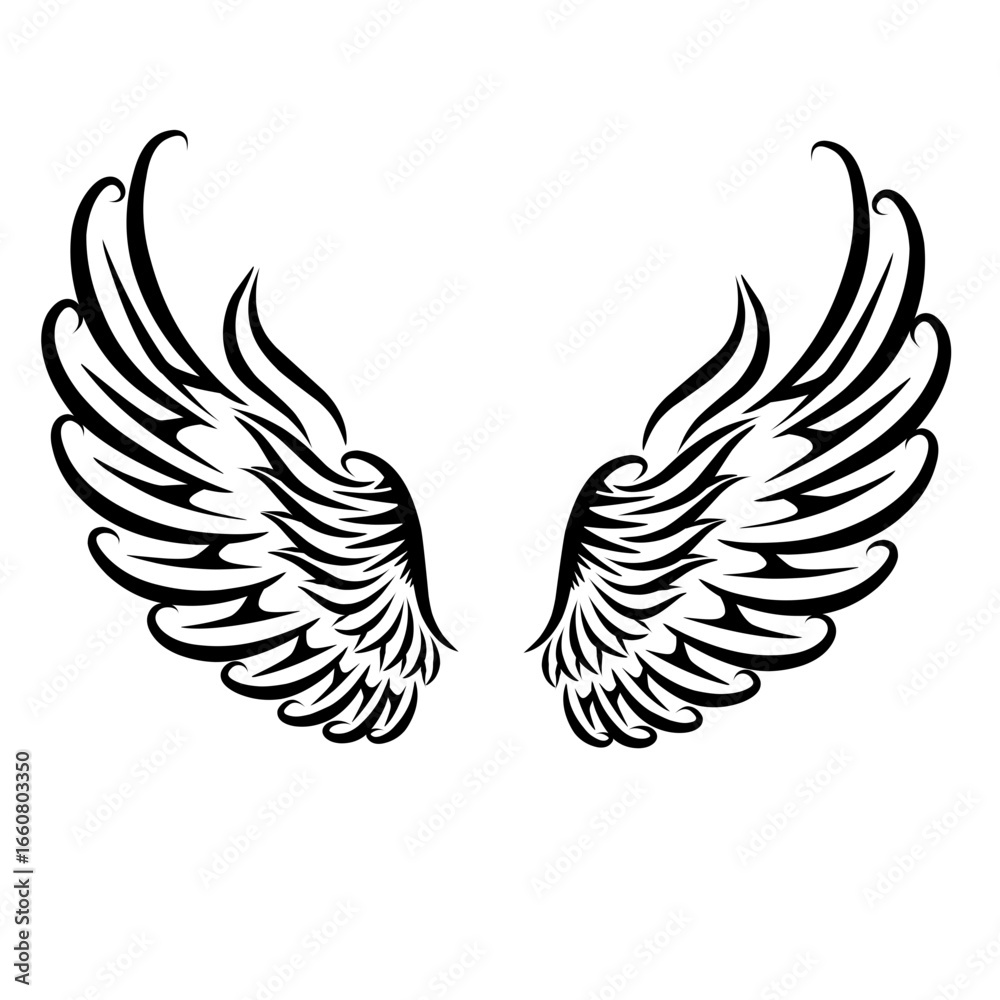 Obraz premium Elegant black and white tattoo design featuring stylized wings with intricate details
