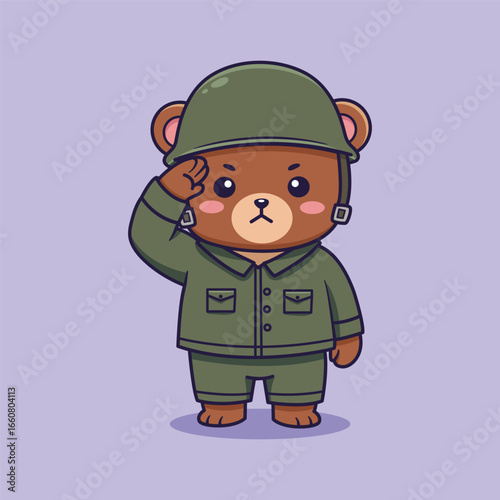 cute bear soldiers salute. vector illustration