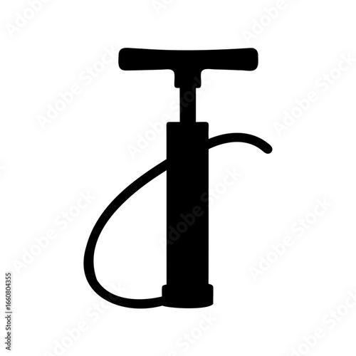 Silhouette of a bicycle tire pump against a white background creating contrast
