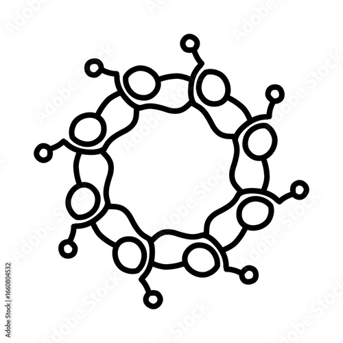 Abstract illustration of interconnected circles resembling a molecular structure on a white background