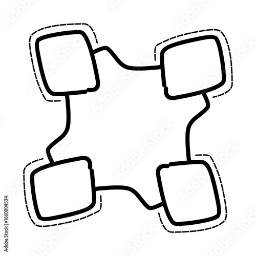 Abstract design featuring bold, irregular shapes and outlines on a minimalist background