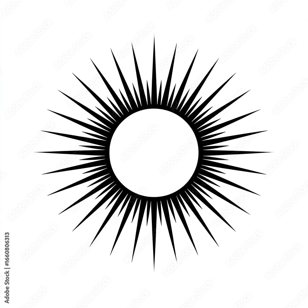 Fototapeta premium Simple black sunburst design on white background