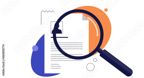 Discovering the ideal candidate with a magnifying glass examining a professional resume document to find the best match for job opportunities