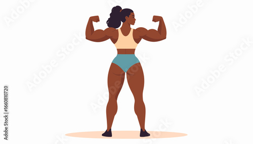 Powerful Black Woman Flexing Biceps: Strength, Fitness, and Body Positivity Illustration