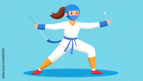 A cartoon woman in a fighting stance with swords.