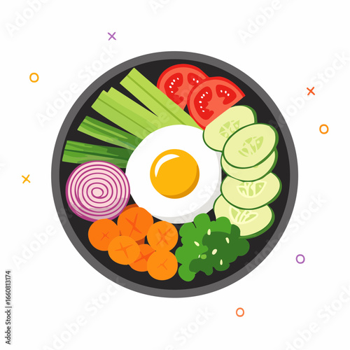 A plate of fresh vegetables and egg.