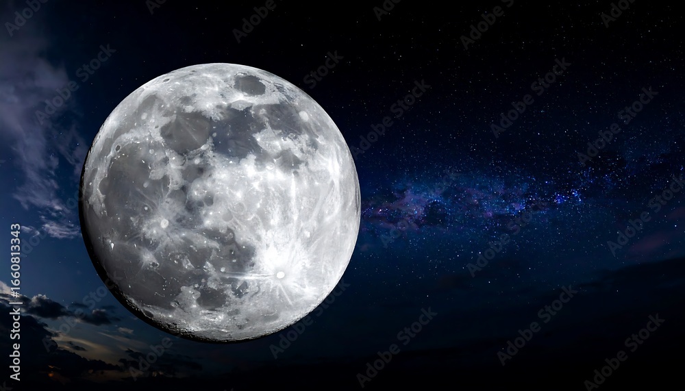 Fototapeta premium Full moon, night sky, milky way