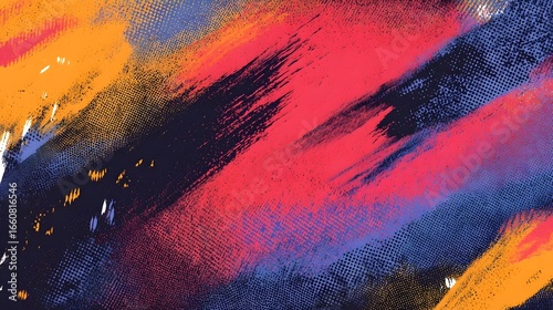 A bold and expressive abstract art piece featuring a dynamic composition of vibrant color splashes textured brush strokes and overlapping layers of paint