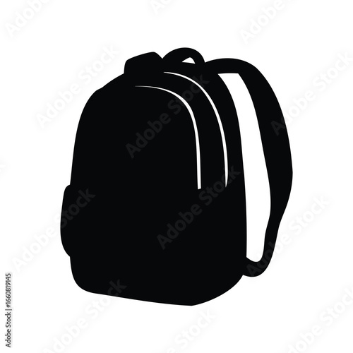 Black silhouette of a backpack used for carrying school supplies or hiking