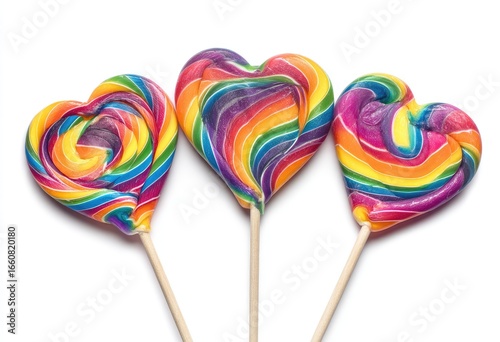 Wallpaper Mural Three colorful heart-shaped lollipops on wooden sticks against a white background Torontodigital.ca