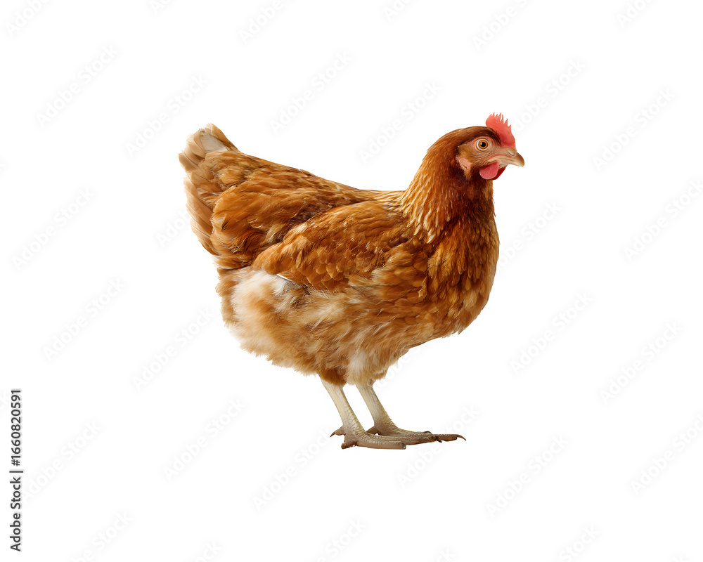 Fototapeta premium Brown domestic hen with feathers and beak in profile view