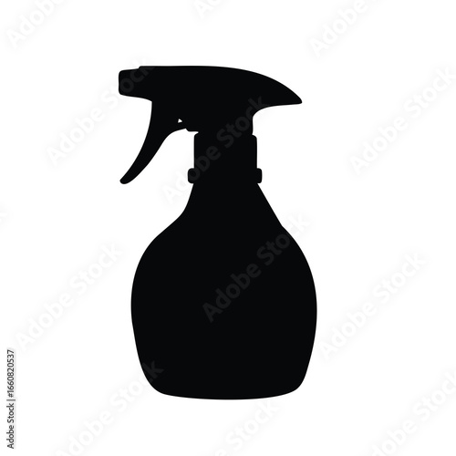 Silhouette of a Black Plastic Spray Bottle for Cleaning Supplies