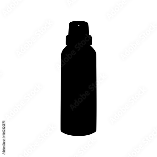 Silhouette of a black spray bottle with a pump on a white background