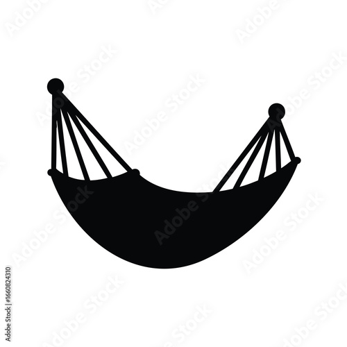 Black silhouette of a hammock suspended between two points on white