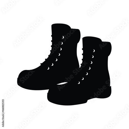 Silhouette of rugged combat boots, ready for adventure and outdoor exploration