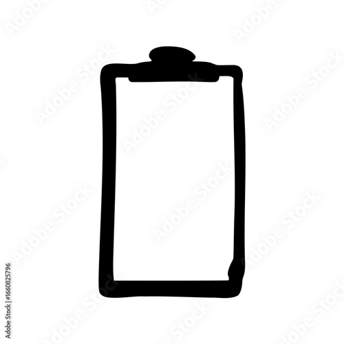 Hand drawn style clipboard with blank white document isolated on white background