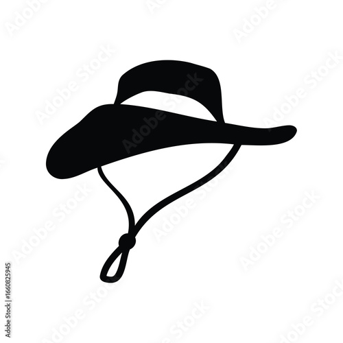 Black Silhouette of a Boonie Hat with Chin Strap Isolated on White