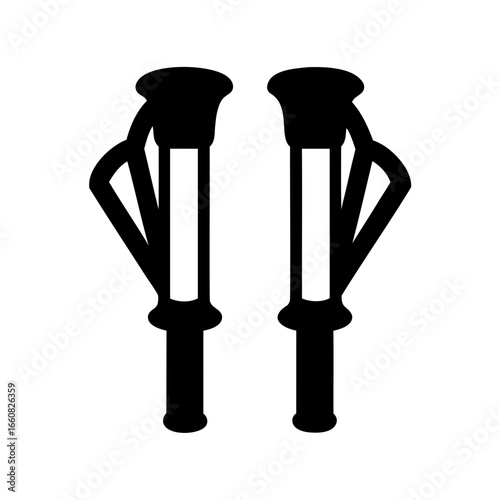 Two crutches stand side by side in a black silhouette design