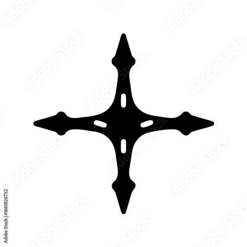 Elaborate fourpointed cross with central void and spiked ends, ornate design