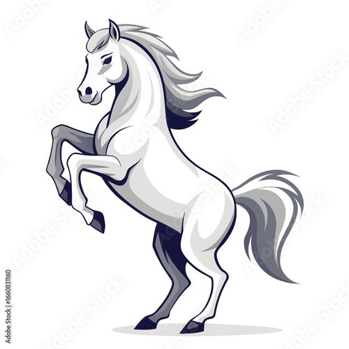 Stylized white horse rearing up on hind legs