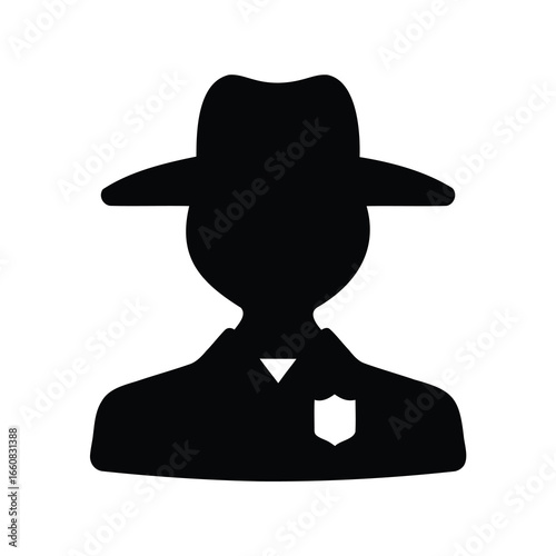 Silhouette icon of sheriff, ranger, or other law enforcement officer wearing hat