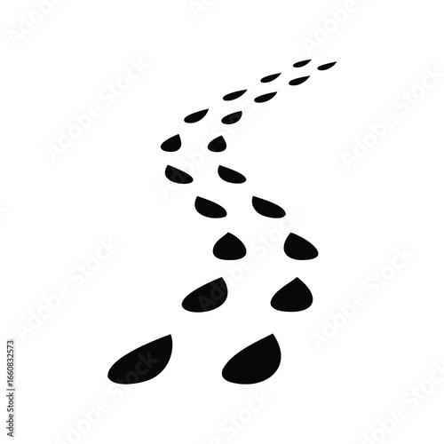 Minimalist illustration of a winding trail marked by teardrop shapes in black