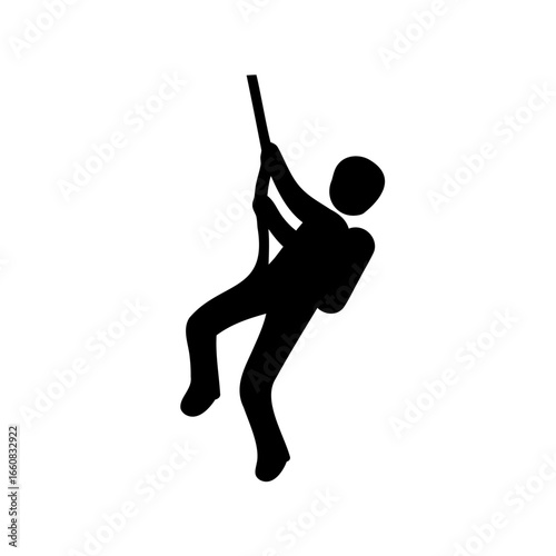 Rock climber with rope silhouette icon