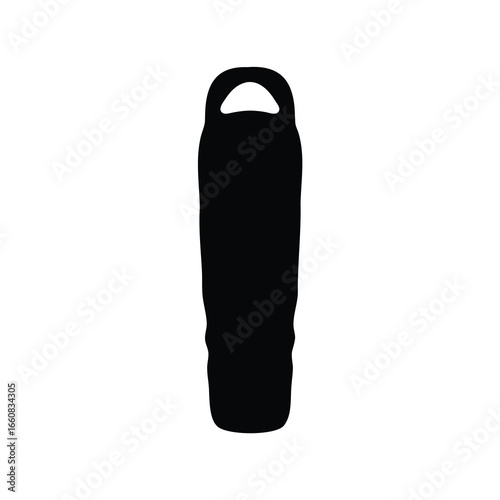 Simple black silhouette of a modern rolled up sleeping bag for camping