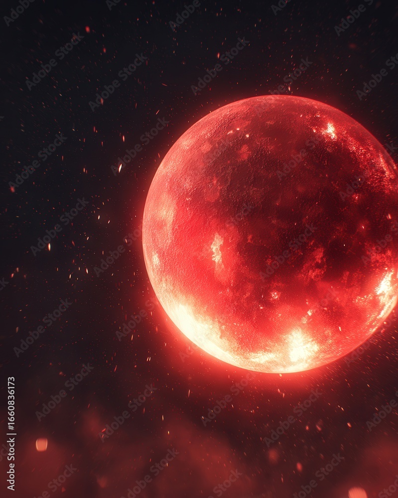 Fototapeta premium Close up of a bright solar eruption with fiery textures and energy waves expanding into space in realistic astrophotography.