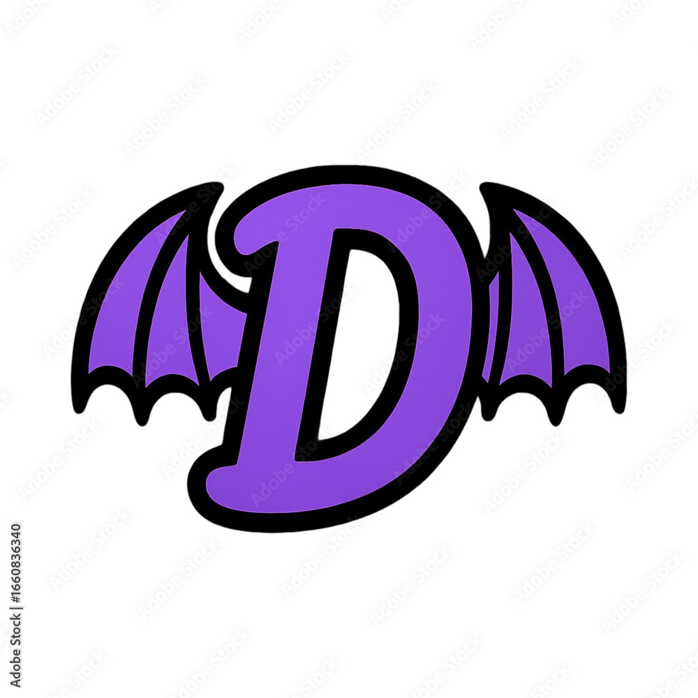 Fototapeta premium Halloween Letter D — Bat Wings (Purple, Transparent PNG)