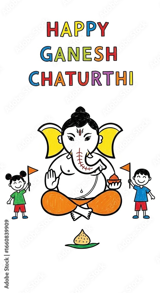 Fototapeta premium Ganapati Festival Celebration with Children Illustration