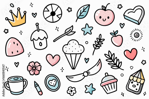 Hand Drawn Sweet Treats and Whimsical Elements for a Fun, Playful Design, Perfect for Stickers, Invitations, and Creative Projects with a Touch of Charm and Lightheartedness