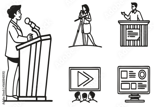 Speaker podium presentation video screen computer microphone