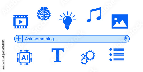 Ask something AI vector for artificial intelligence, user queries, and digital assistants. Useful for illustrating voice commands, search interfaces, and automated help.