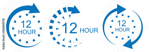 12 hours service icon. 12 hours service duration sign.