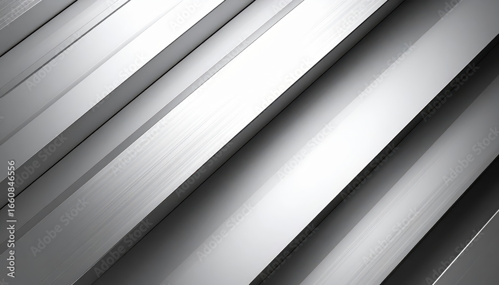 Fototapeta premium Close-up view of multiple overlapping metallic sheets with a smooth brushed surface and sleek silver finish, showcasing modern industrial metal craftsmanship