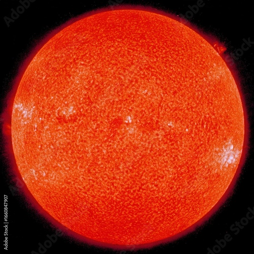 Unusual dark spot anomaly on the Sun with detailed plasma surface in realistic cosmic photography style.