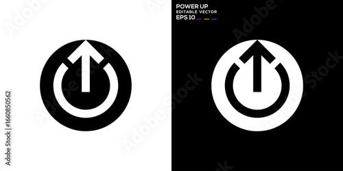 Power up logo. Power button, arrow, growth. Vector icon symbol template EPS 10.
