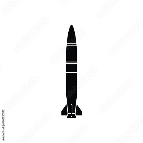 Black and white illustration of a ballistic missile.