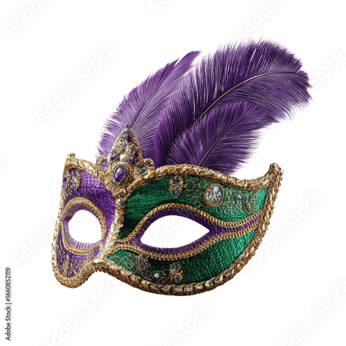 Elegant Green and Purple Mardi Gras Mask with