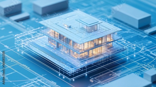 Fototapeta Naklejka Na Ścianę i Meble -  Illustration of modern building information modeling (BIM) technology.