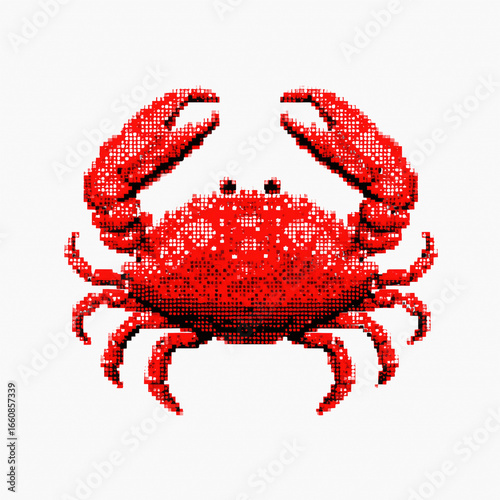 Pixel Art Red Crab on Dark Background
