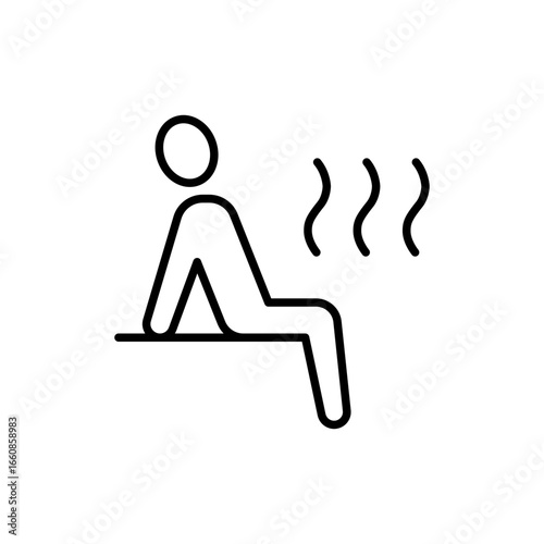 Sauna icon. Simple outline style. Steam, room, seat, spa, heater, heat, man, finnish, sweat, person, healthy, body, care, healthcare concept. Thin line symbol. Vector isolated design
