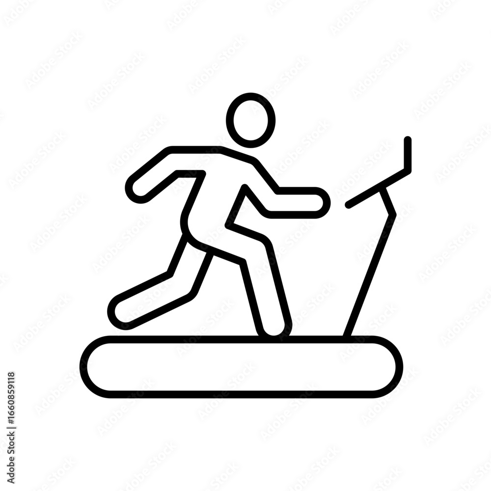 Obraz premium Man on treadmill icon. Simple outline style. Running, machine, fitness, people, gym, sport, training, exercise, person, health concept. Thin line symbol. Vector isolated design