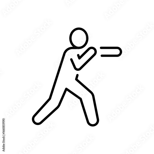 Punching person icon. Simple outline style. Boxing, hand, fitness, sport, character, energy, training, person, boxing athlete concept. Thin line symbol. Vector isolated design