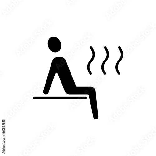 Sauna icon. Simple solid style. Steam, room, seat, spa, heater, heat, man, finnish, sweat, person, healthy, body, care, healthcare concept. Silhouette, glyph symbol. Vector isolated design