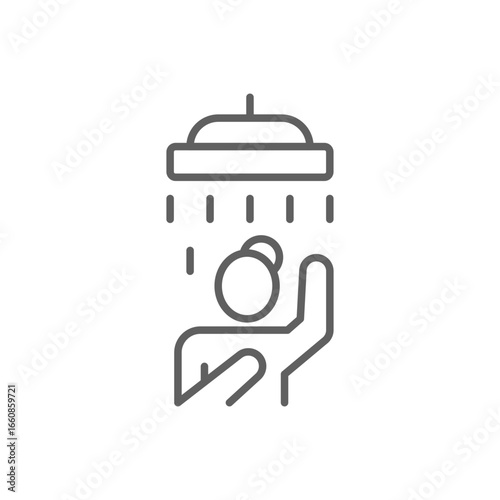 Shower icon. Simple outline style. Woman taking shower, take a bath, female, room, person, douche, bathroom, restroom concept. Thin line symbol. Vector isolated design editable stroke