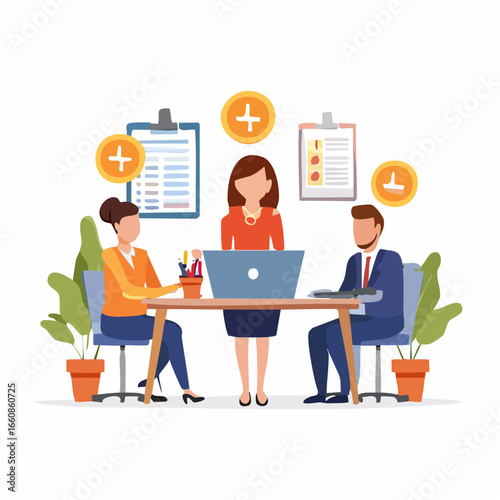 人材派遣業と雇用サポートを表すベクターイラスト